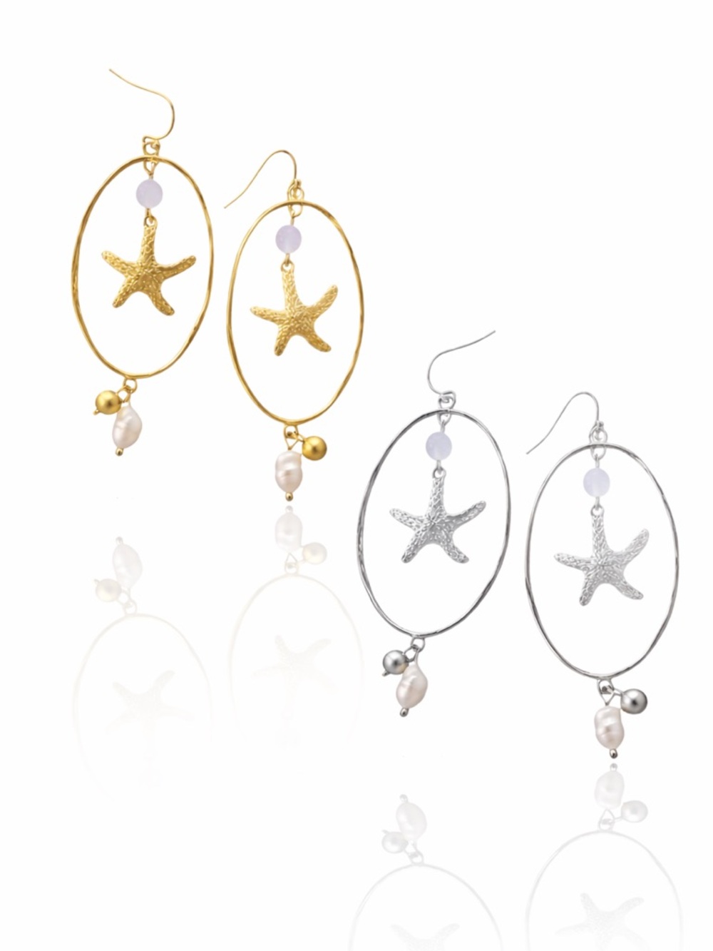 Oval Pearl Starfish Earrings